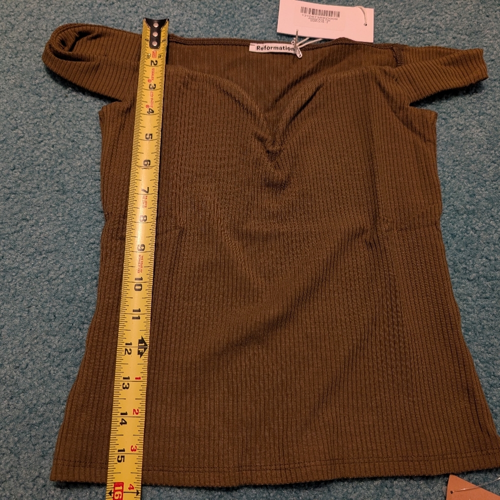 Reformation Dark Olive Green Off-Shoulder Top, size S